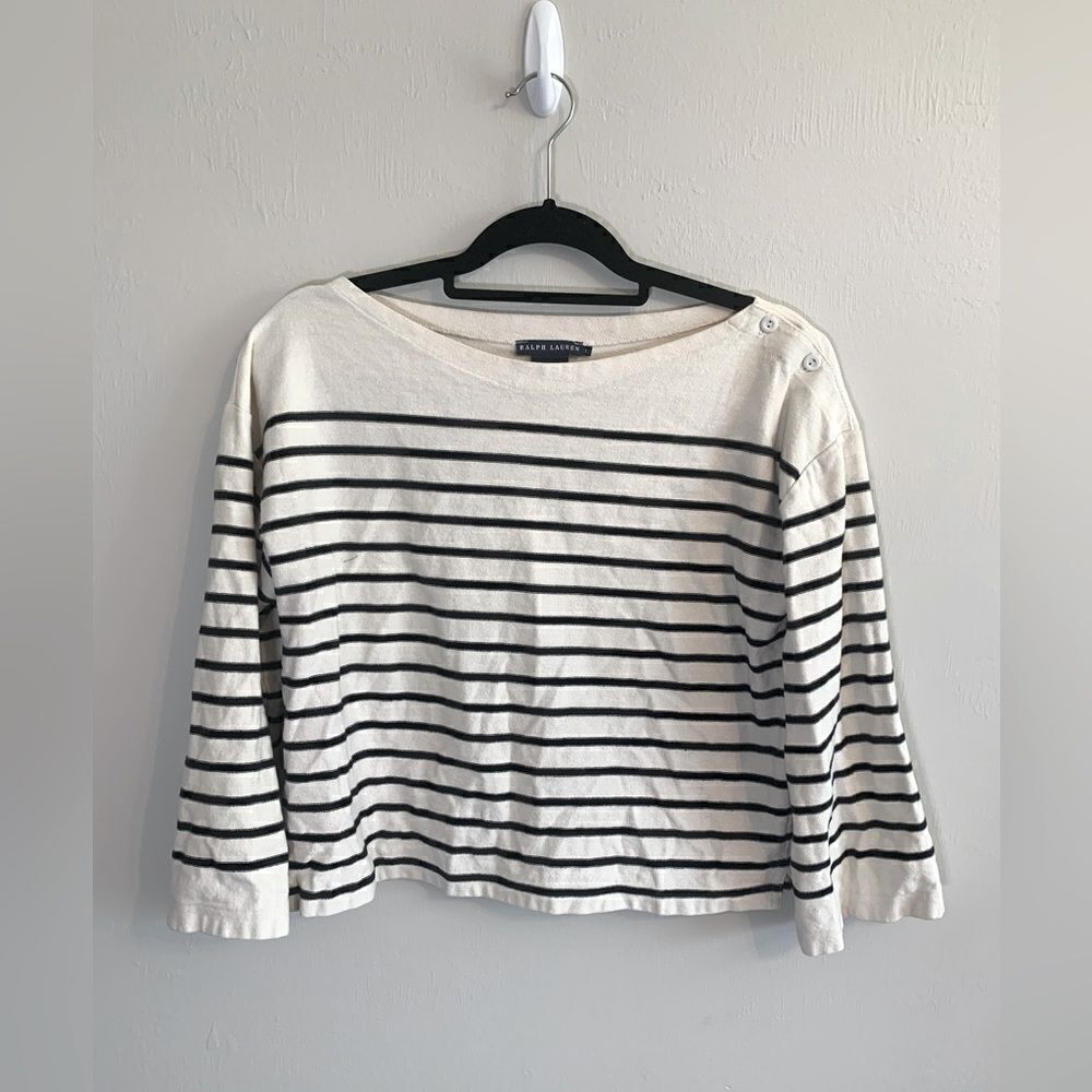 Ralph Lauren Black and cream striped boatneck shirt size L